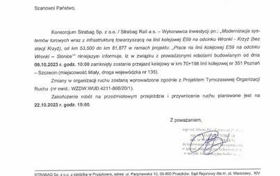 Zdjęcie do Zamknięcie przejazdu kolejowego w Miałach od 09.10.2023 r.