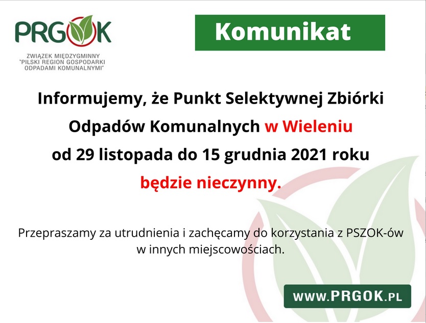 informacja dotycząca PSZOK-u w Wieleniu