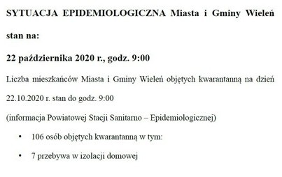 Zdjęcie do Sytuacja epidemiologiczna Miasta i Gminy Wieleń, stan na 22.10.2020r.