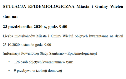 Zdjęcie do Sytuacja epidemiologiczna Miasta i gminy Wieleń, stan na 23.10.2020