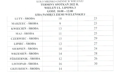 Zdjęcie do Terminy spotkań ZKRPiBWP Koło Miejsko-Gminne w Wieleniu