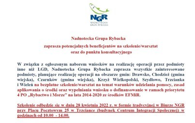 Zdjęcie do Zaproszenie na szkolenie/warsztat dot. naboru 52/2022 