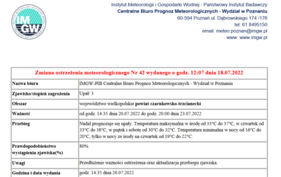 Zdjęcie do Ostrzeżenie meteorologiczne 21.07.2022 r.