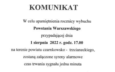 Zdjęcie do KOMUNIKAT ws. załączenia syren alarmowych 1 sierpnia 2022r.