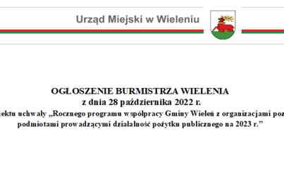 Zdjęcie do OGŁOSZENIE BURMISTRZA WIELENIA  z dnia 28 października 2022 r. w sprawie konsultacji projektu uchwały ,,Rocznego programu wsp&oacute;łpracy Gminy Wieleń z organizacjami pozarządowymi oraz innymi podmiotami prowadzącymi działalność pożytku publicznego na 2023 r.&rsquo;