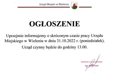 Zdjęcie do Ogłoszenie 31.10.2022r.