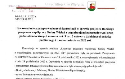 Zdjęcie do Sprawozdanie z przeprowadzonych konsultacji w sprawie projektu Rocznego programu wsp&oacute;łpracy Gminy Wieleń z organizacjami pozarządowymi na 2023 rok