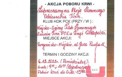 Zdjęcie do Zaproszenie - Akcja Honorowego Oddawania Krwi