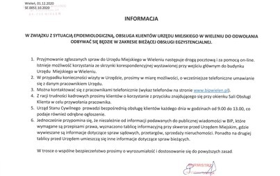 Zdjęcie do Informacja - Obsługa klient&oacute;w Urzędu Miejskiego w Wieleniu