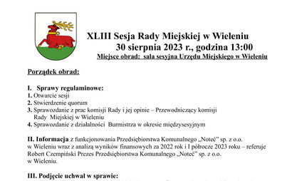 Zdjęcie do XLIII Sesja Rady Miejskiej w Wieleniu