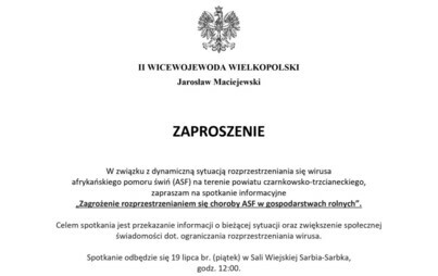 Zdjęcie do Spotkanie informacyjne &bdquo;Zagrożenie rozprzestrzenianiem się choroby ASF w gospodarstwach rolnych&rdquo;