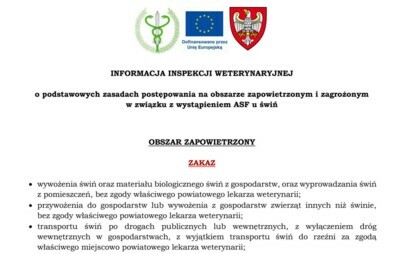 Zdjęcie do INFORMACJA INSPEKCJI WETERYNARYJNEJ o podstawowych zasadach postępowania na obszarze zapowietrzonym i zagrożonym w związku z wystąpieniem ASF u świń