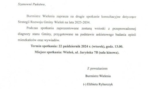 Zdjęcie do Drugie spotkanie konsultacyjne dotyczące Strategii Rozwoju Gminy Wieleń na lata 2025-2034.