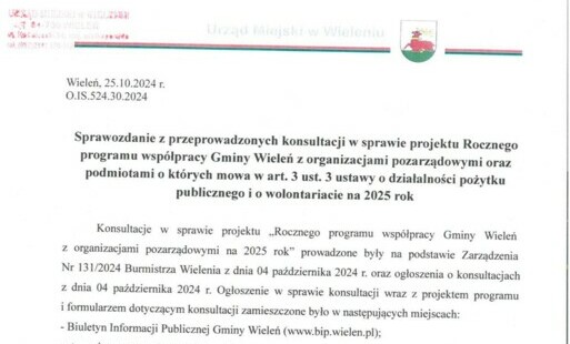 Zdjęcie do Sprawozdanie z przeprowadzonych konsultacji w sprawie projektu Rocznego programu wsp&oacute;łpracy Gminy Wieleń z organizacjami pozarządowymi na 2025 rok