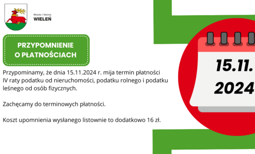 Zdjęcie do Przypomnienie o zbliżającym się terminie płatności IV raty podatk&oacute;w lokalnych