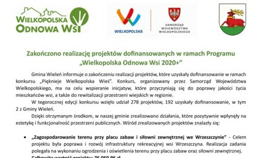 Zdjęcie do Zakończono realizację projekt&oacute;w dofinansowanych w ramach Programu &bdquo;Wielkopolska Odnowa Wsi 2020+&rdquo;