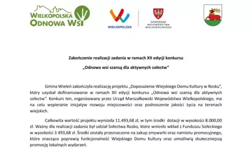 Zdjęcie do Zakończenie realizacji zadania w ramach XII edycji konkursu  &bdquo;Odnowa wsi szansą dla aktywnych sołectw&rdquo;