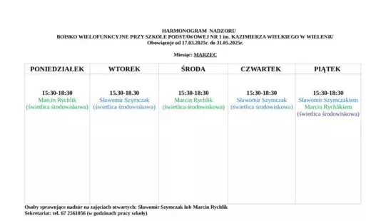 Zdjęcie do Harmonogram nadzoru nad boiskiem ORLIK oraz boiskiem wielofunkcyjnym w Wieleniu