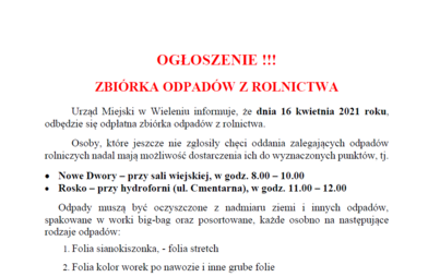 Zdjęcie do ZBI&Oacute;RKA ODPAD&Oacute;W Z ROLNICTWA