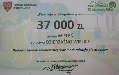 Zdjęcie do ,,Pięknieje wielkopolska wieś&rsquo;&rsquo; - Gmina Wieleń pozyskała dla Sołectwa Dzierżążno Wielkie dofinansowanie na budowę siłowni zewnętrznej oraz modernizację placu zabaw