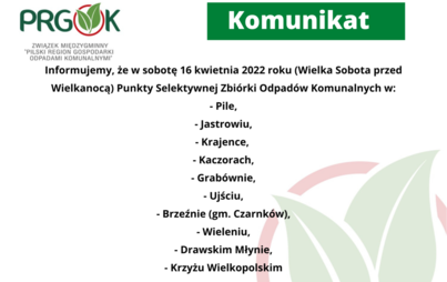 Zdjęcie do Komunikat dotyczący funkcjonowania PSZOK-&oacute;w w sobotę 16 kwietnia 2022 r.