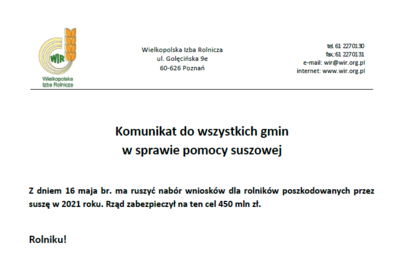 Zdjęcie do Komunikat w sprawie pomocy suszowej