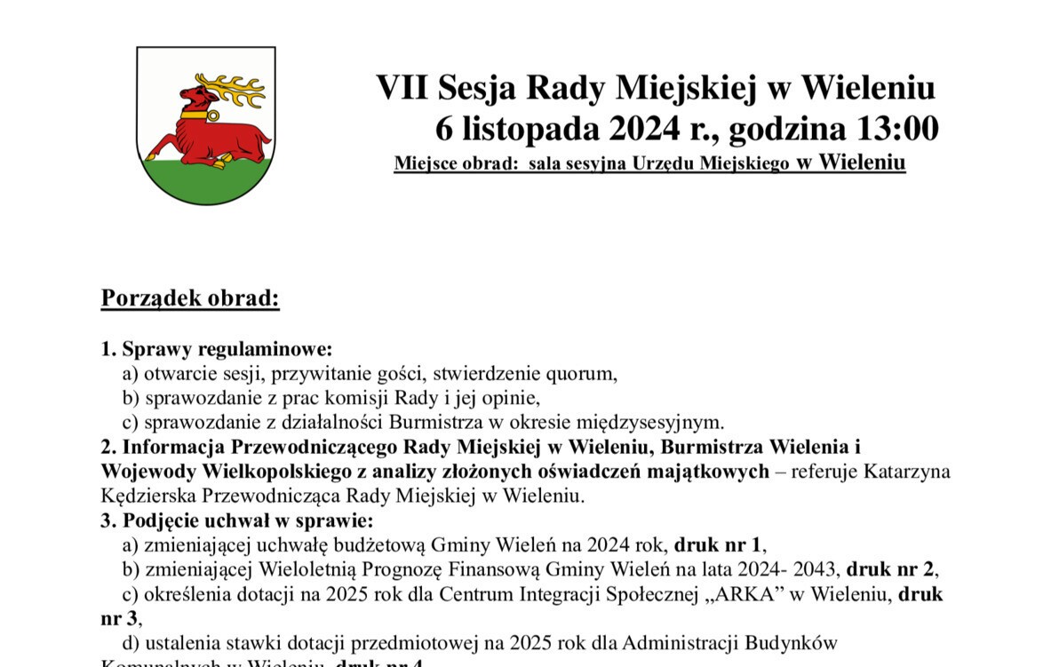 Zdjęcie do VII Sesja Rady Miejskiej w Wieleniu 