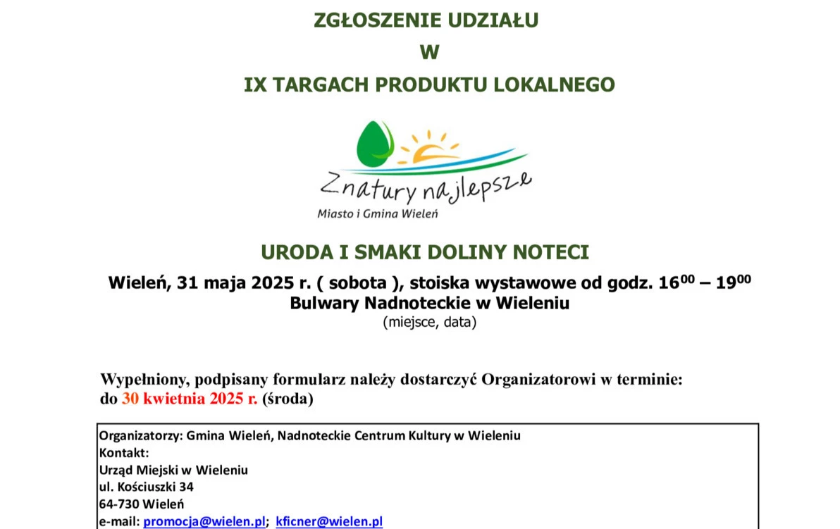 Zdjęcie do Formularz zgłoszeniowy - IX targi produktu lokalnego