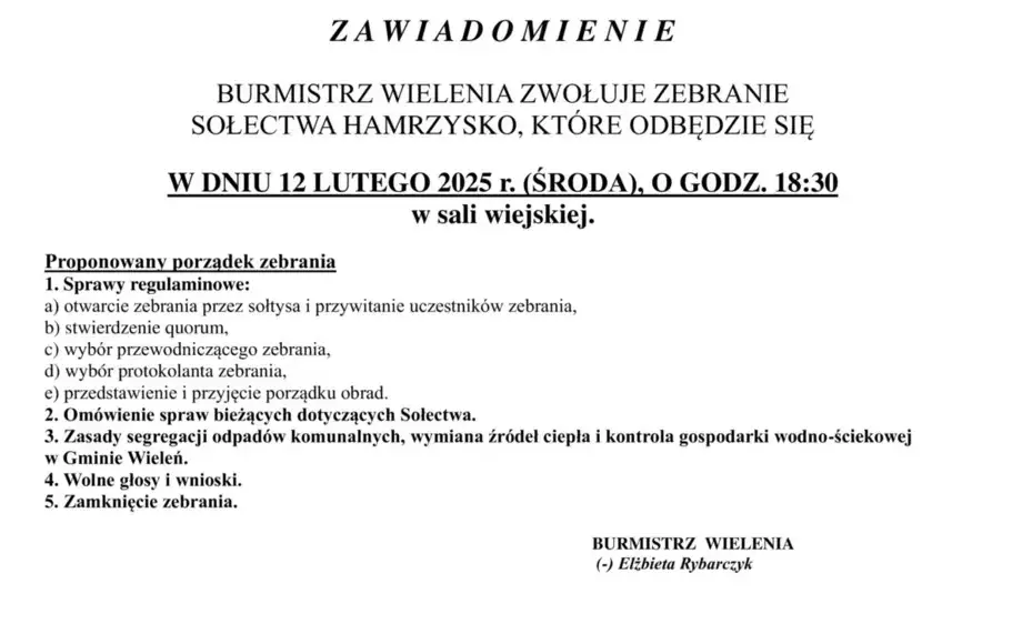 Zebranie Sołectwa Hamrzysko