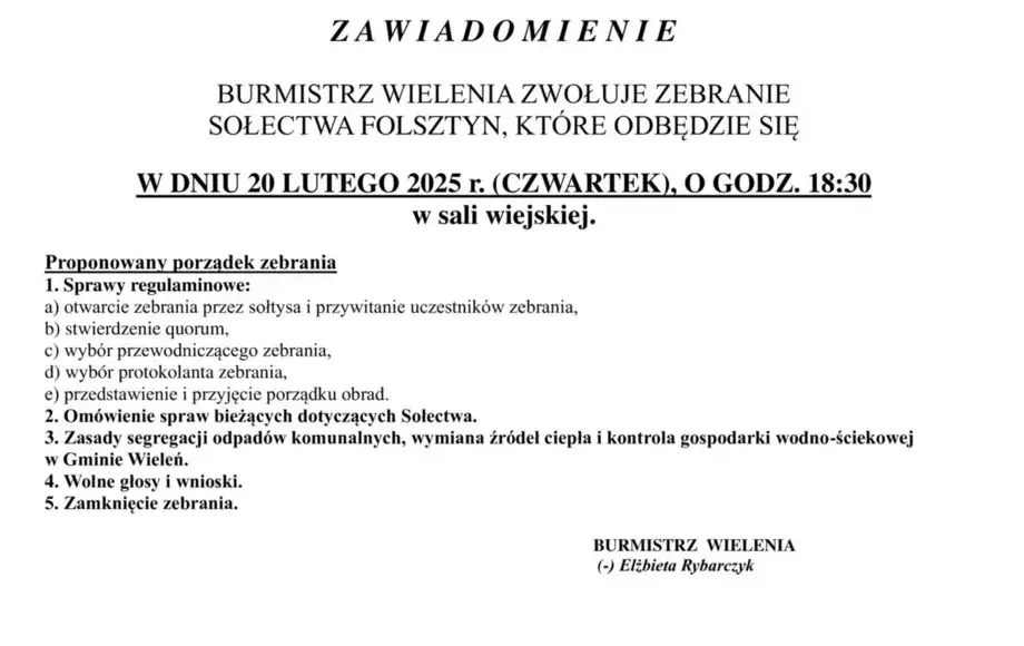 Zebranie Sołectwa Folsztyn