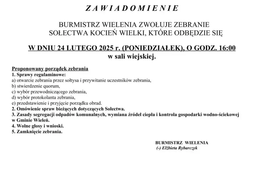 Zebranie Sołectwa Kocień Wielki