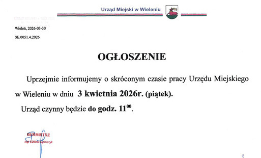 Zdjęcie do Zmiana godzin pracy Urzędu Miejskiego 03.04.2026 r.