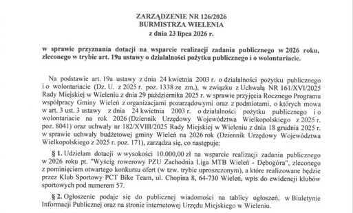 Zdjęcie do Informacja w sprawie przyznania dotacji na wsparcie realizacji zadania publicznego w&nbsp;2026 roku,&nbsp; zleconego w&nbsp;trybie art.&nbsp;19a ustawy o&nbsp;działalności pożytku publicznego i&nbsp;o wolontariacie.