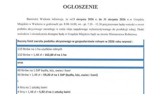 Zdjęcie do Ogłoszenie o naborze wniosk&oacute;w "Zwrot podatku akcyzowego zawartego w cenie oleju napędowego wykorzystywanego do produkcji rolnej"
