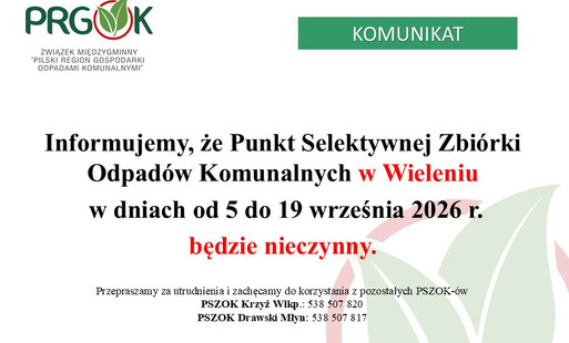 Zdjęcie do PSZOK w Wieleniu od 05.09.2026r. - 19.09.2026r. BĘDZIE NIECZYNNY