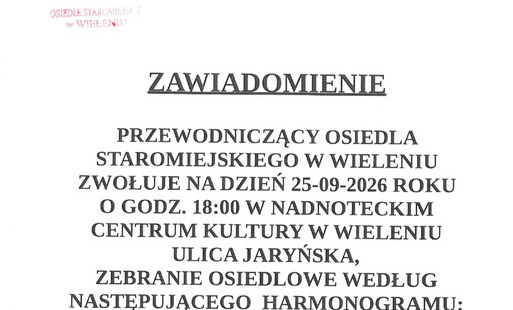 Zdjęcie do Zebranie Osiedla Staromiejskiego w Wieleniu