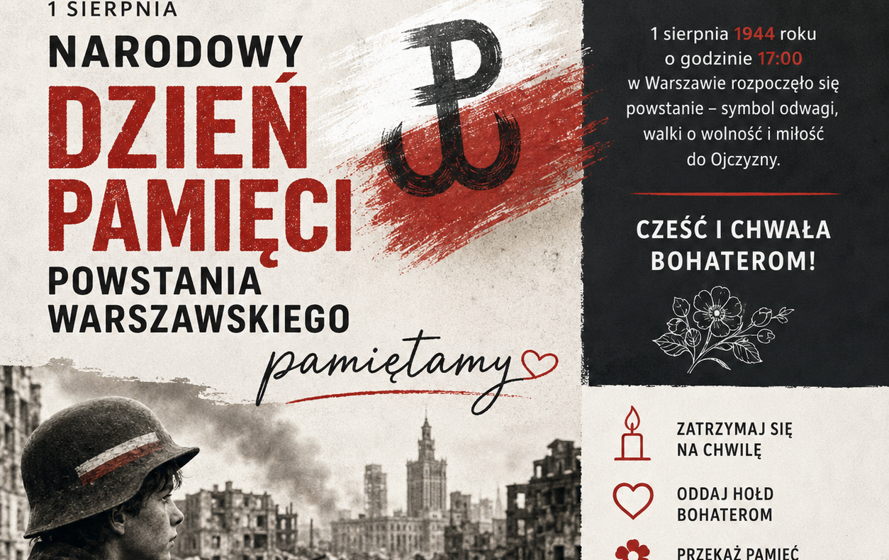 1 sierpnia Dzień Pamięci Powstania Warszawskiego - pamiętamy!
