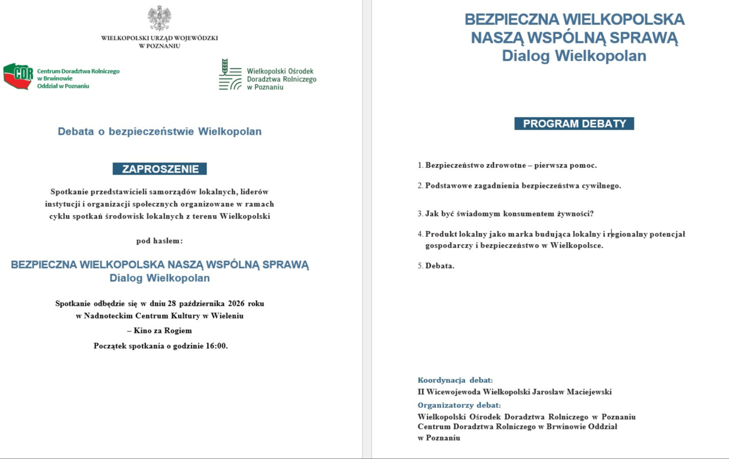 Zaproszenie - Debata o bezpieczeństwie Wielkopolan