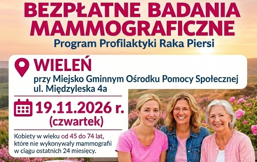 Bezpłatne badania mammograficzne w Wieleniu